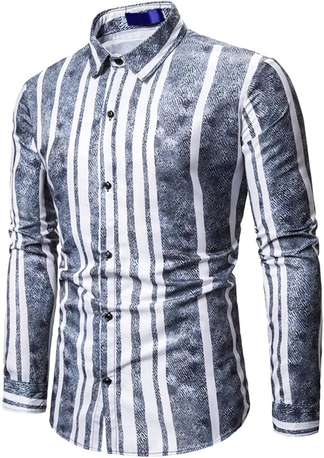 Men V-Neck Summer Long-Sleeved Striped Shirt Beach Yoga Casual Silm Fit Shirt Striped Work Linen Fashion Shirt