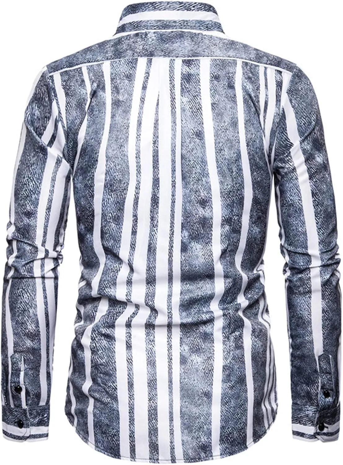 Men V-Neck Summer Long-Sleeved Striped Shirt Beach Yoga Casual Silm Fit Shirt Striped Work Linen Fashion Shirt