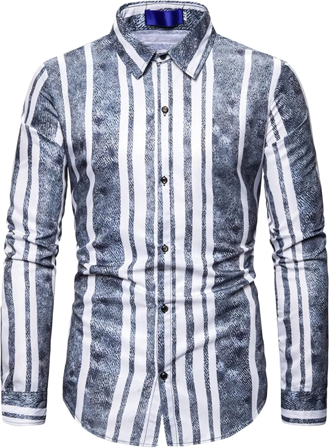 Men V-Neck Summer Long-Sleeved Striped Shirt Beach Yoga Casual Silm Fit Shirt Striped Work Linen Fashion Shirt