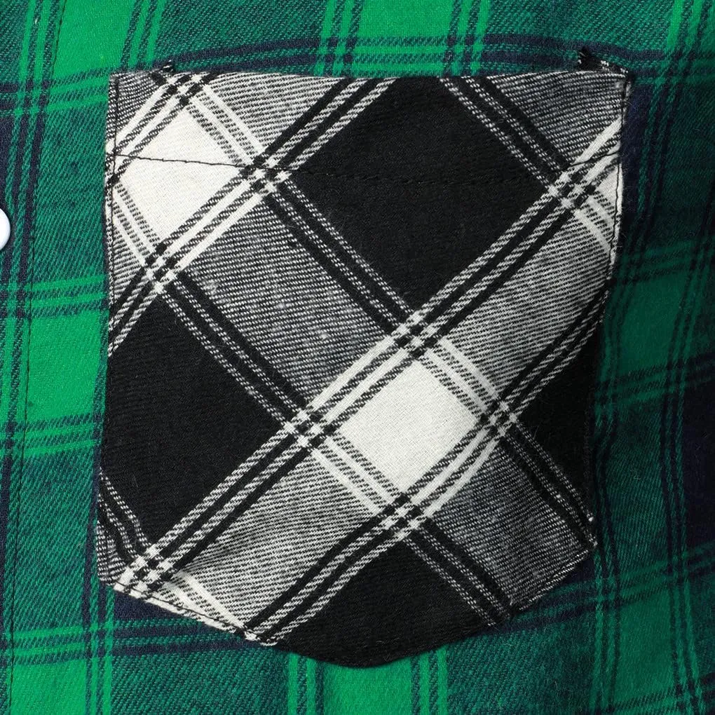 Men Women Color Block Plaid Shirt Patchwork Plaid Shirts Button Down Long Sleeve Casual Shirts