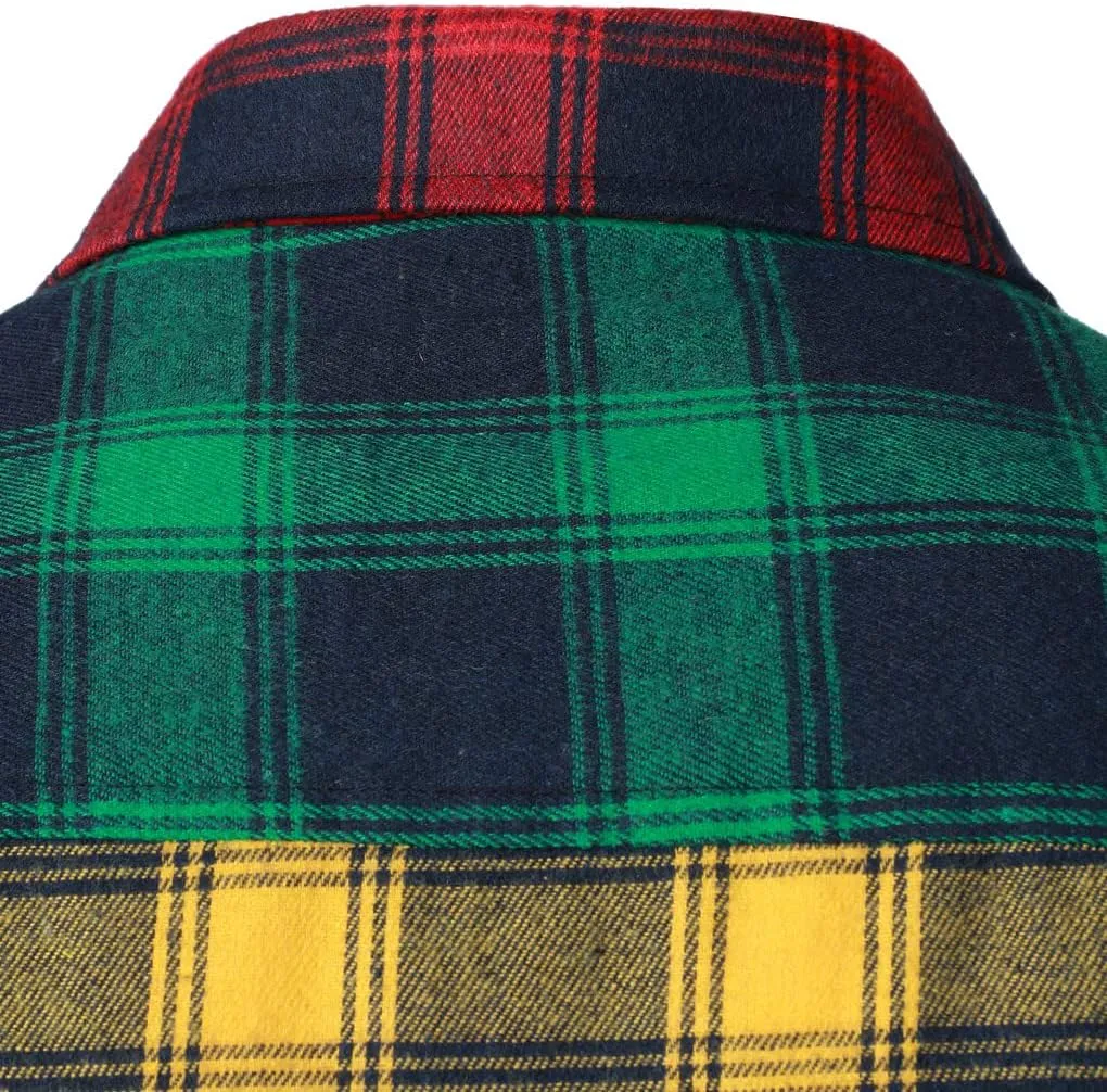 Men Women Color Block Plaid Shirt Patchwork Plaid Shirts Button Down Long Sleeve Casual Shirts