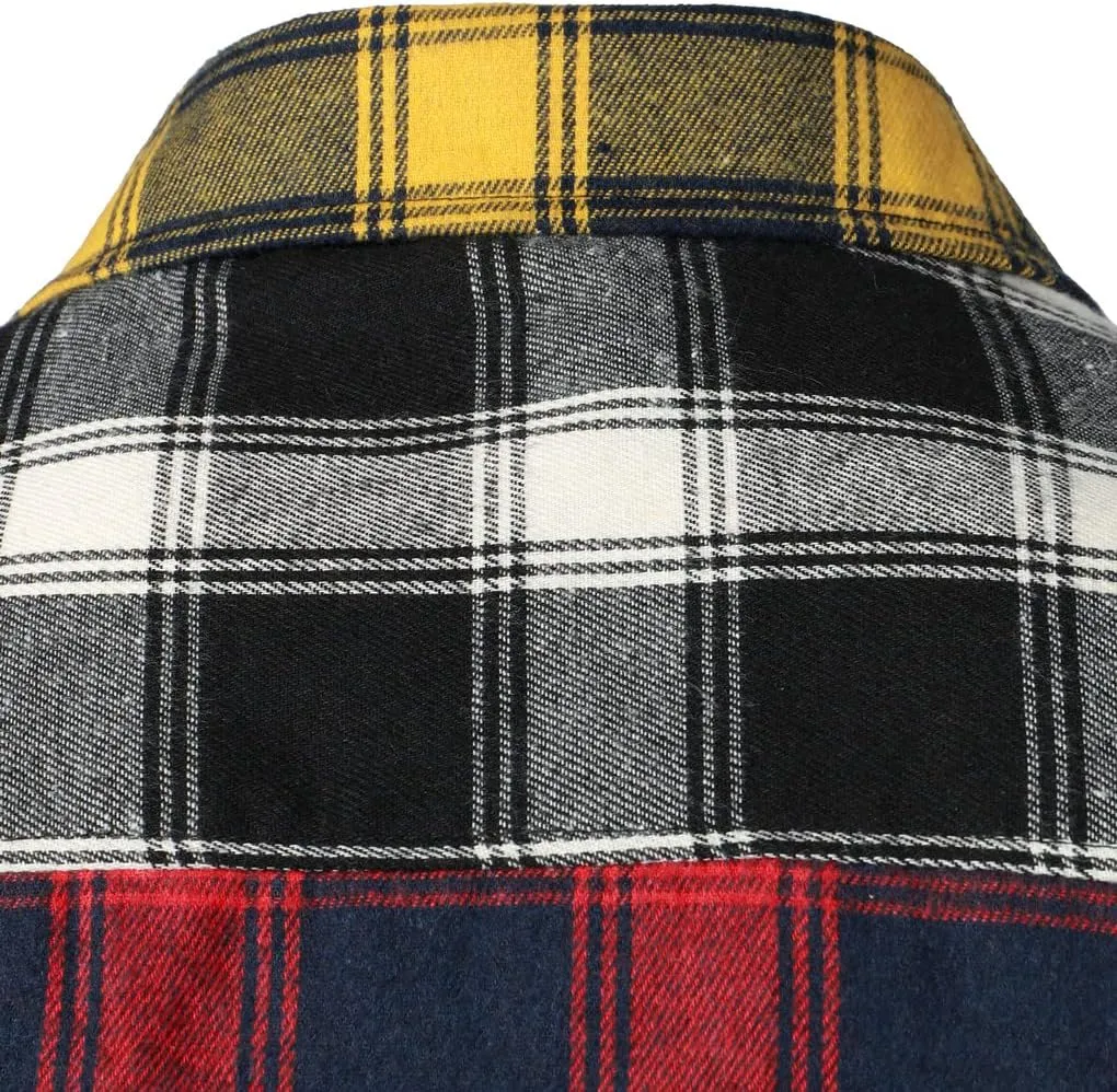Men Women Color Block Plaid Shirt Patchwork Plaid Shirts Button Down Long Sleeve Casual Shirts