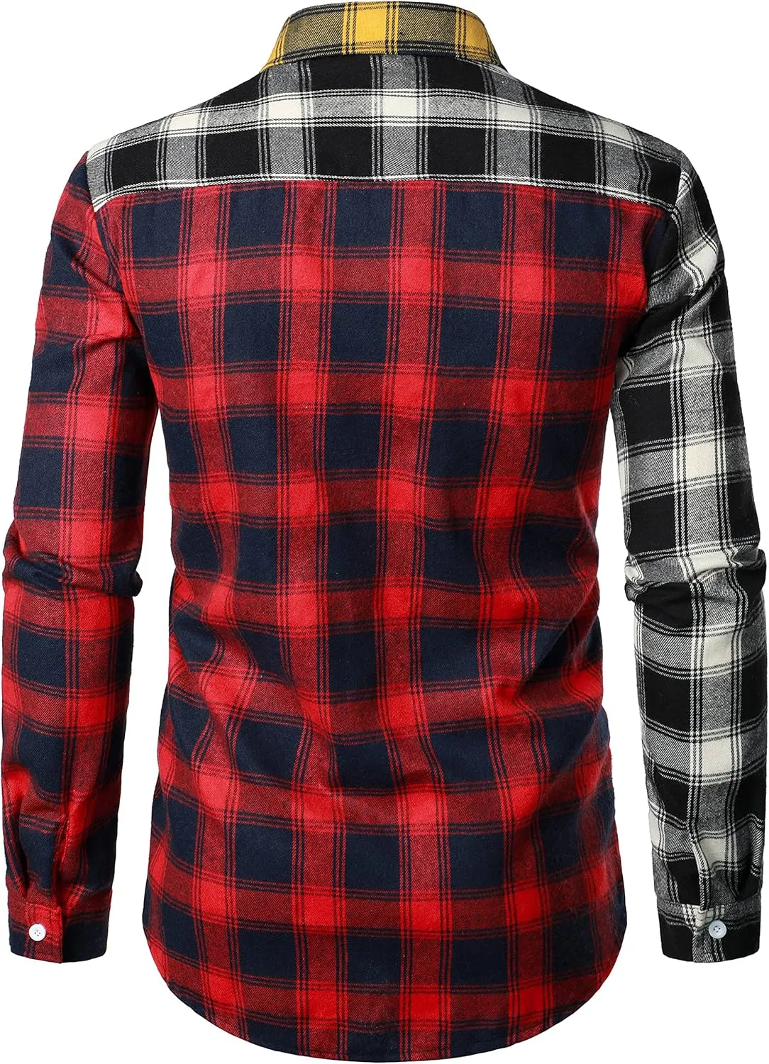 Men Women Color Block Plaid Shirt Patchwork Plaid Shirts Button Down Long Sleeve Casual Shirts