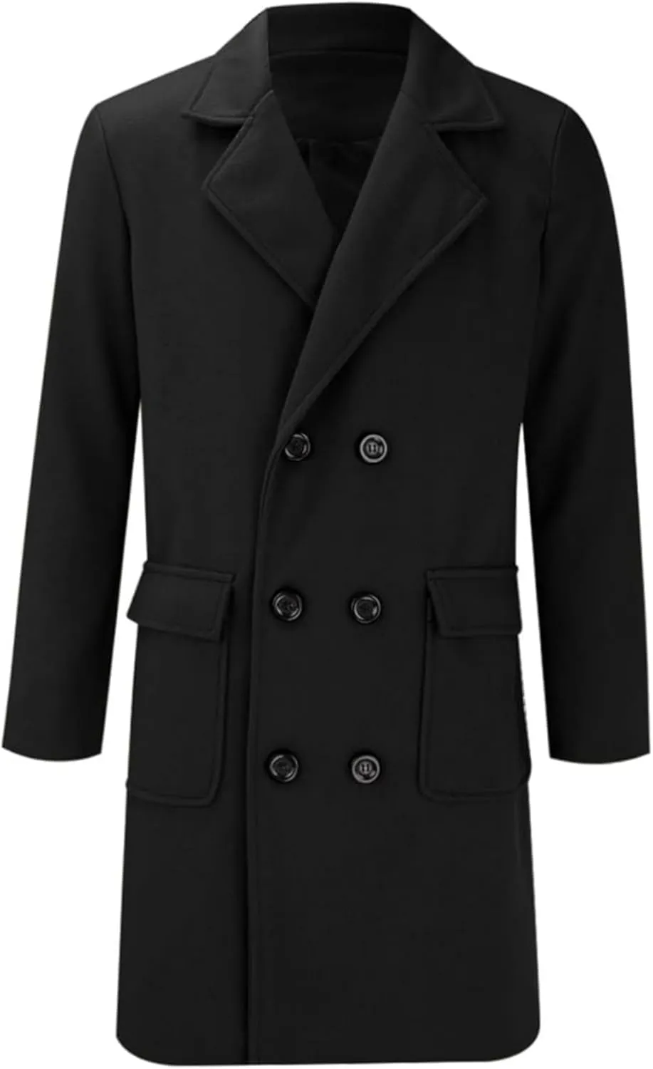 Men Wool Blend Single Breasted Overcoat Winter Slim Long Trench Coat Mid-Length Lightweight Notched Collar Jacket