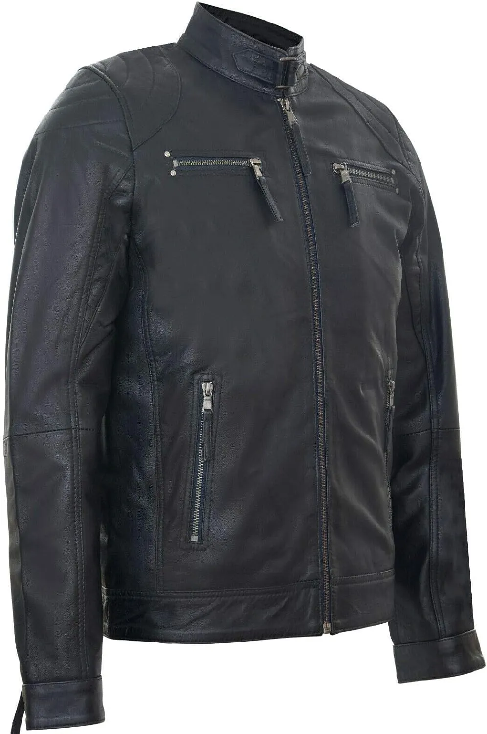 Men's 100% Real Leather Moto Racing Biker Fashion Motorcycle Zipped Jacket