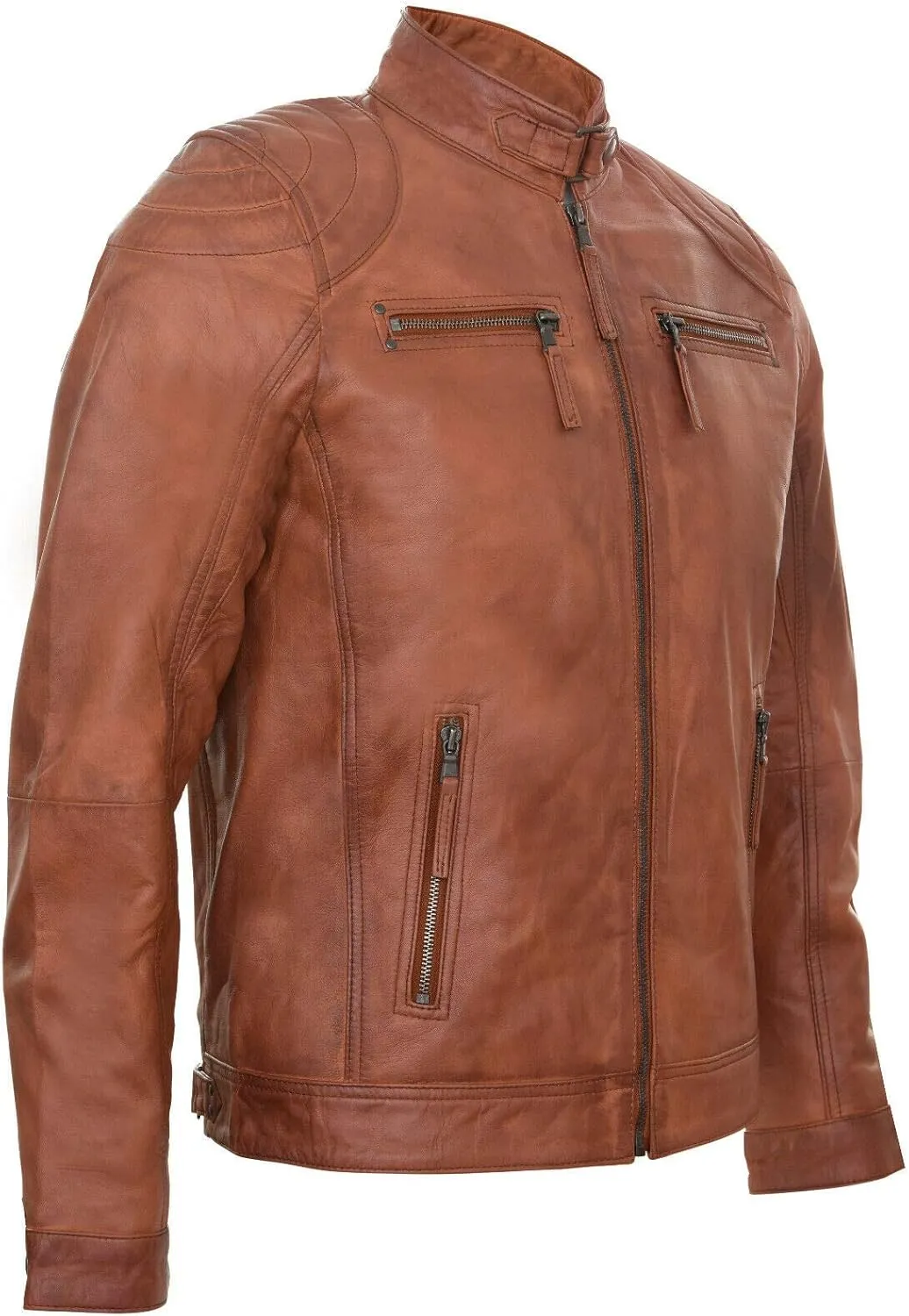 Men's 100% Real Leather Moto Racing Biker Fashion Motorcycle Zipped Jacket