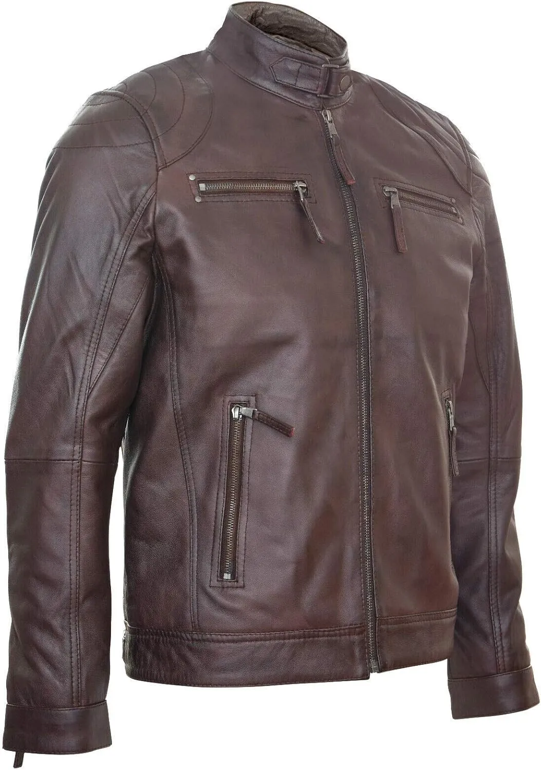 Men's 100% Real Leather Moto Racing Biker Fashion Motorcycle Zipped Jacket