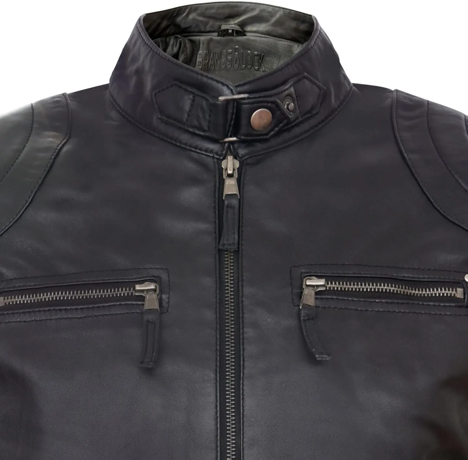 Men's 100% Real Leather Moto Racing Biker Fashion Motorcycle Zipped Jacket