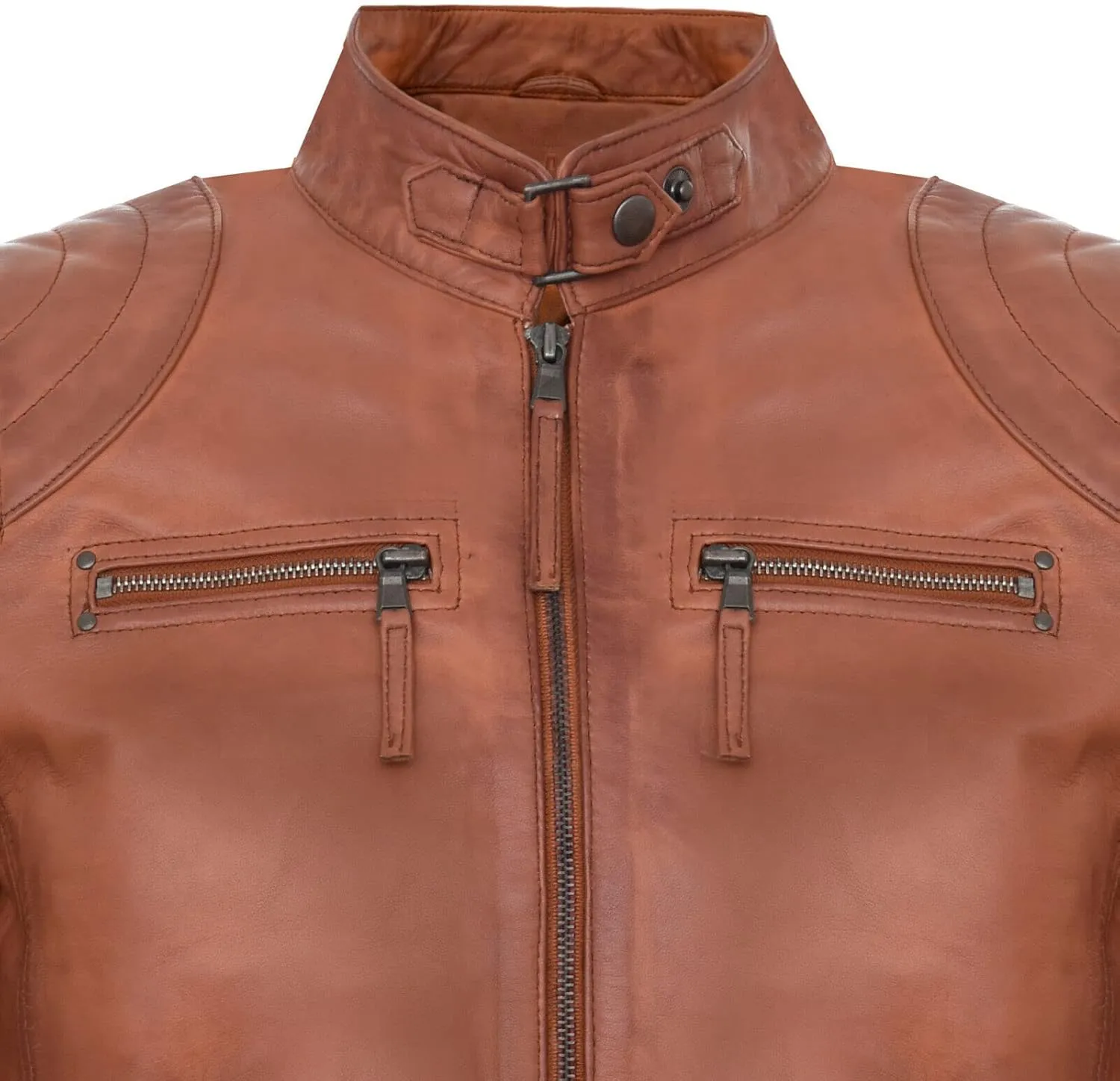 Men's 100% Real Leather Moto Racing Biker Fashion Motorcycle Zipped Jacket