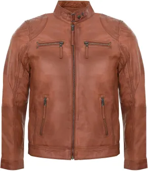 Men's 100% Real Leather Moto Racing Biker Fashion Motorcycle Zipped Jacket