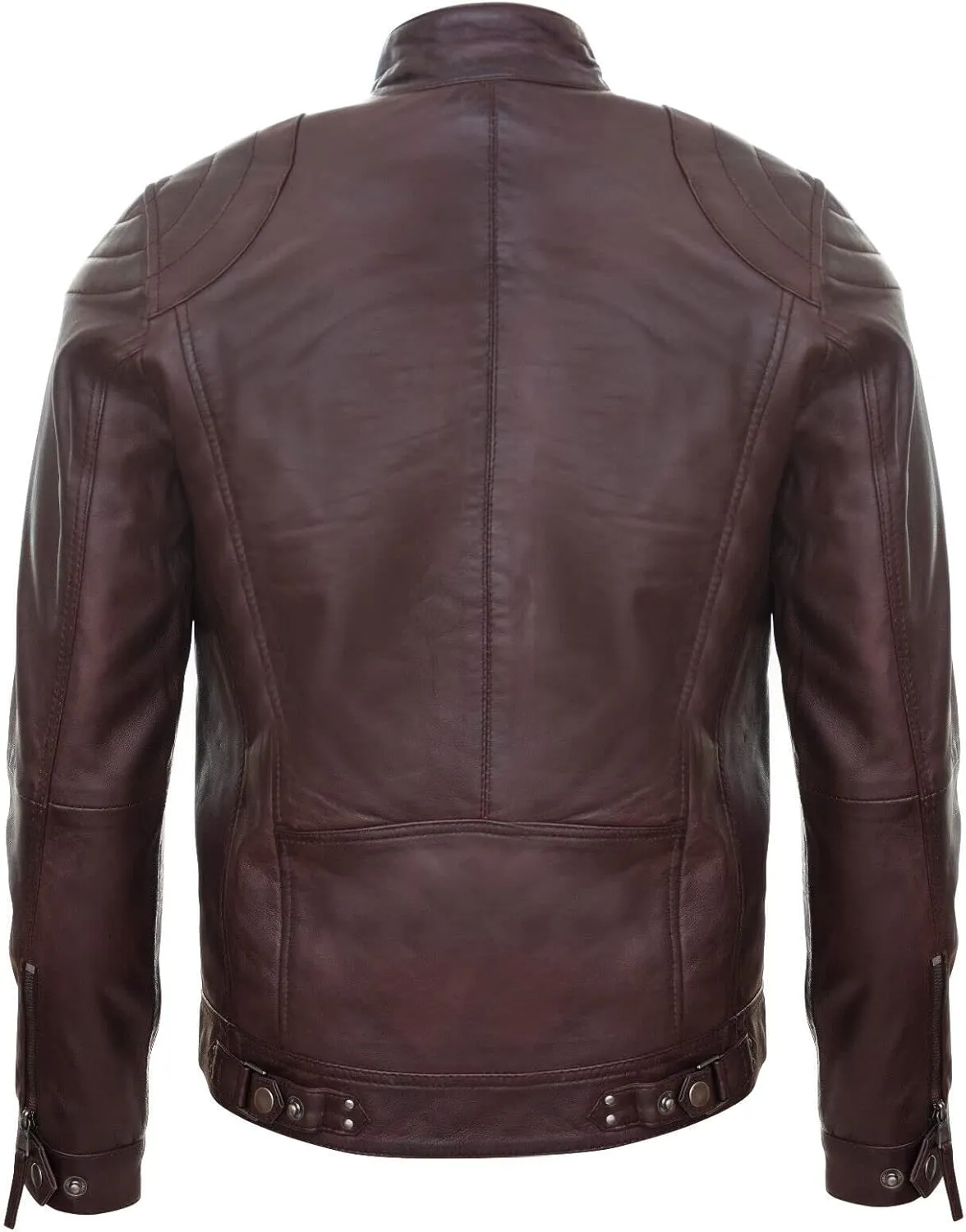 Men's 100% Real Leather Moto Racing Biker Fashion Motorcycle Zipped Jacket