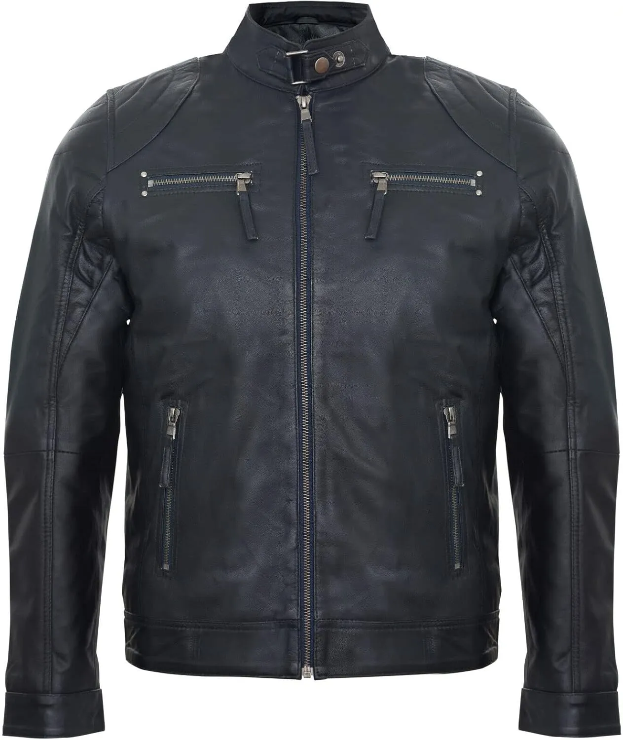 Men's 100% Real Leather Moto Racing Biker Fashion Motorcycle Zipped Jacket