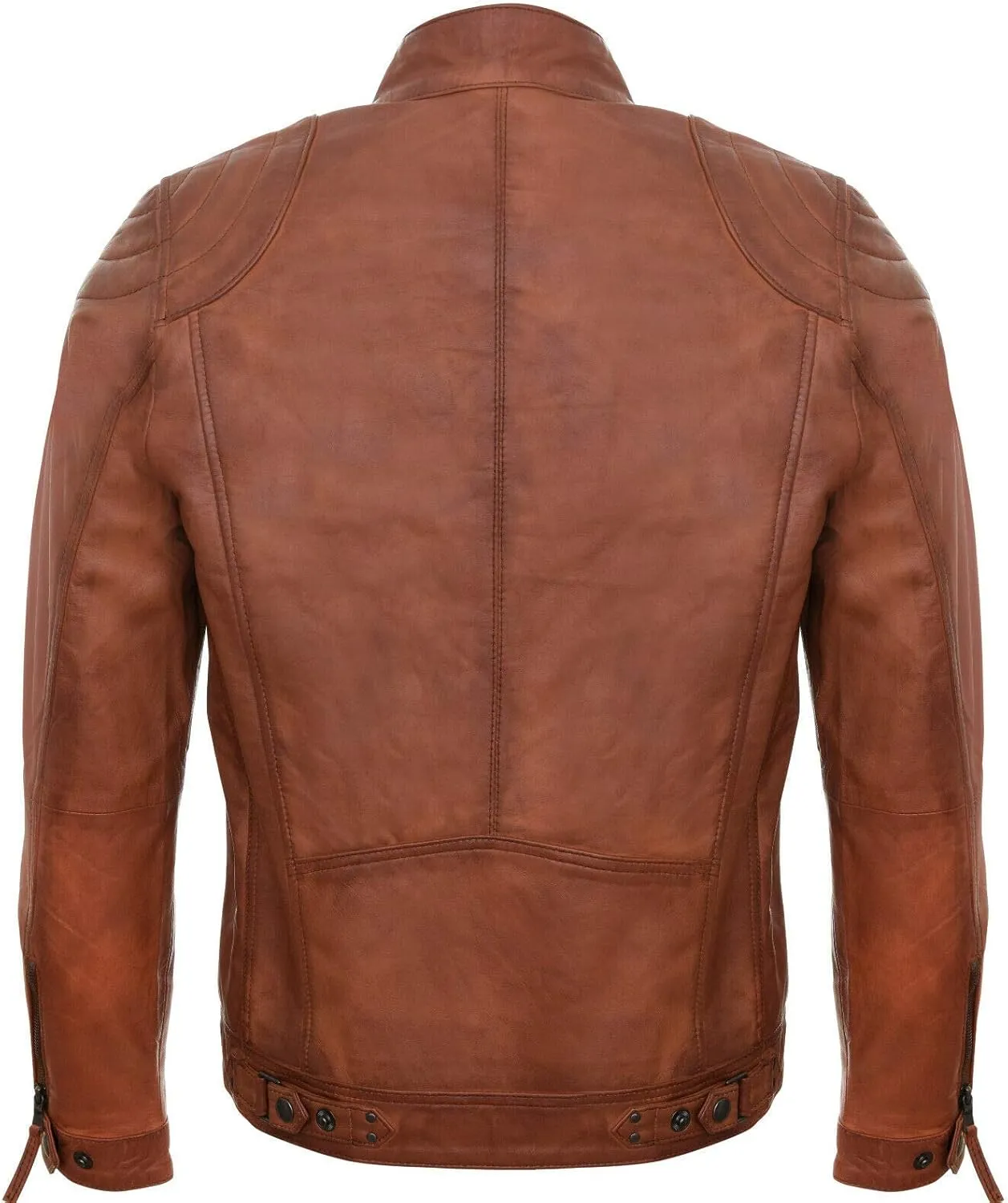 Men's 100% Real Leather Moto Racing Biker Fashion Motorcycle Zipped Jacket