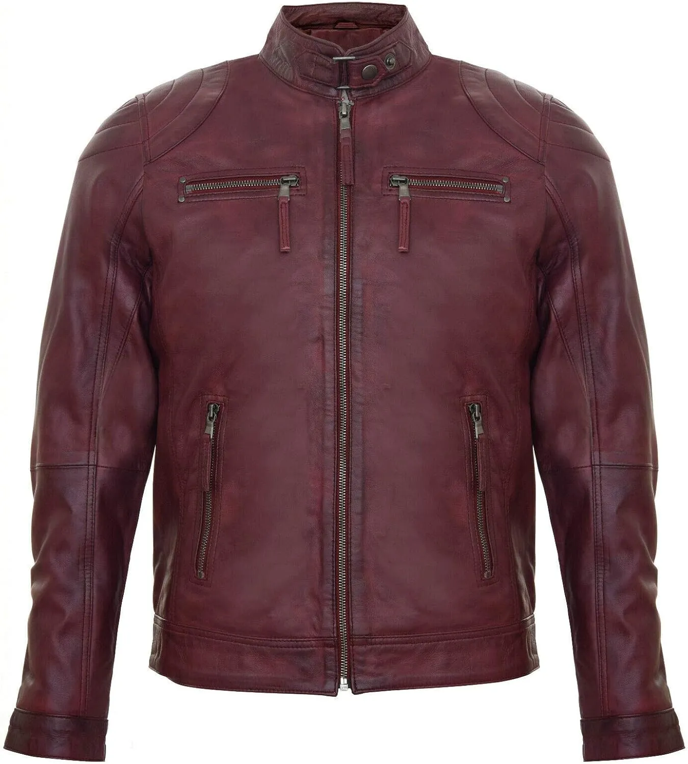 Men's 100% Real Leather Moto Racing Biker Fashion Motorcycle Zipped Jacket