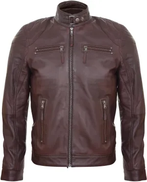 Men's 100% Real Leather Moto Racing Biker Fashion Motorcycle Zipped Jacket