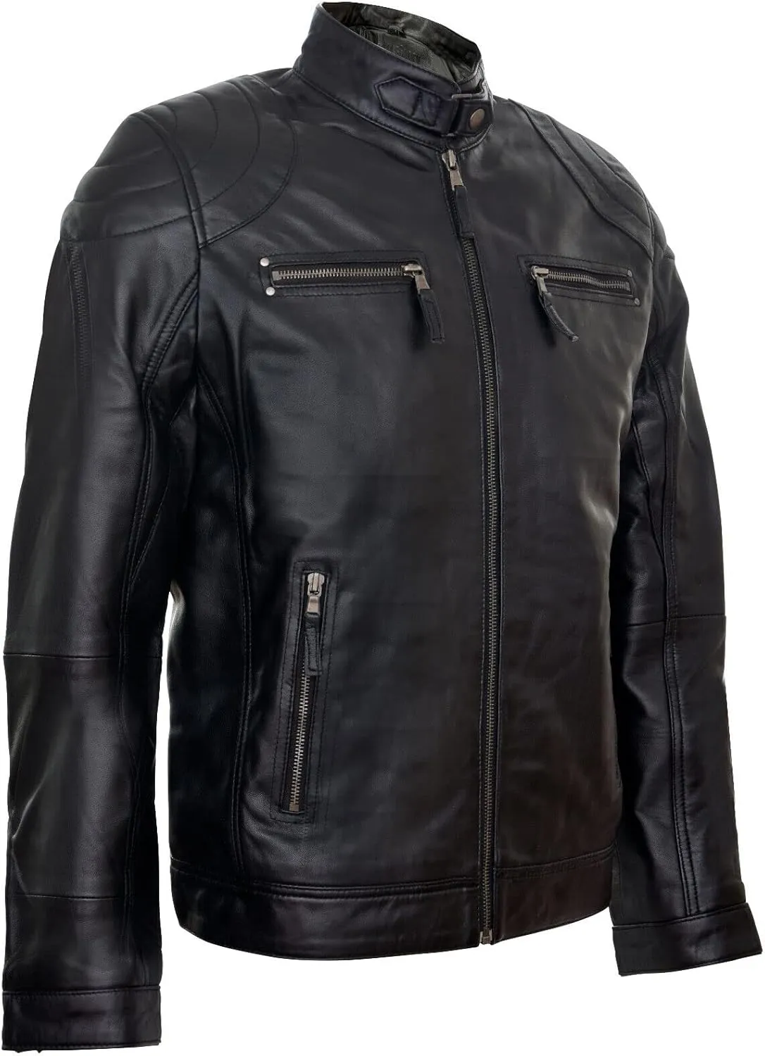 Men's 100% Real Leather Moto Racing Biker Fashion Motorcycle Zipped Jacket