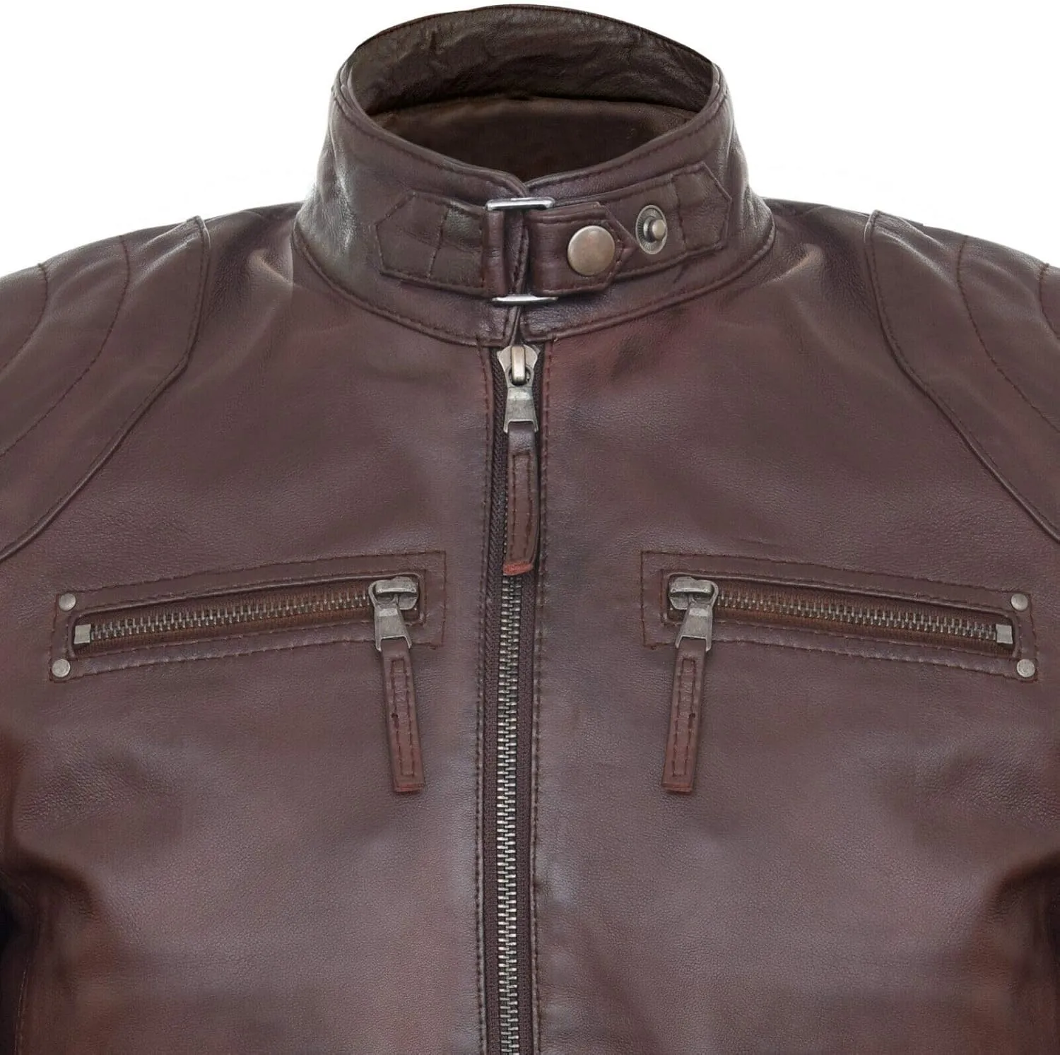 Men's 100% Real Leather Moto Racing Biker Fashion Motorcycle Zipped Jacket