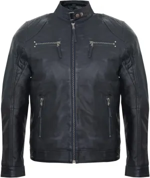 Men's 100% Real Leather Moto Racing Biker Fashion Motorcycle Zipped Jacket