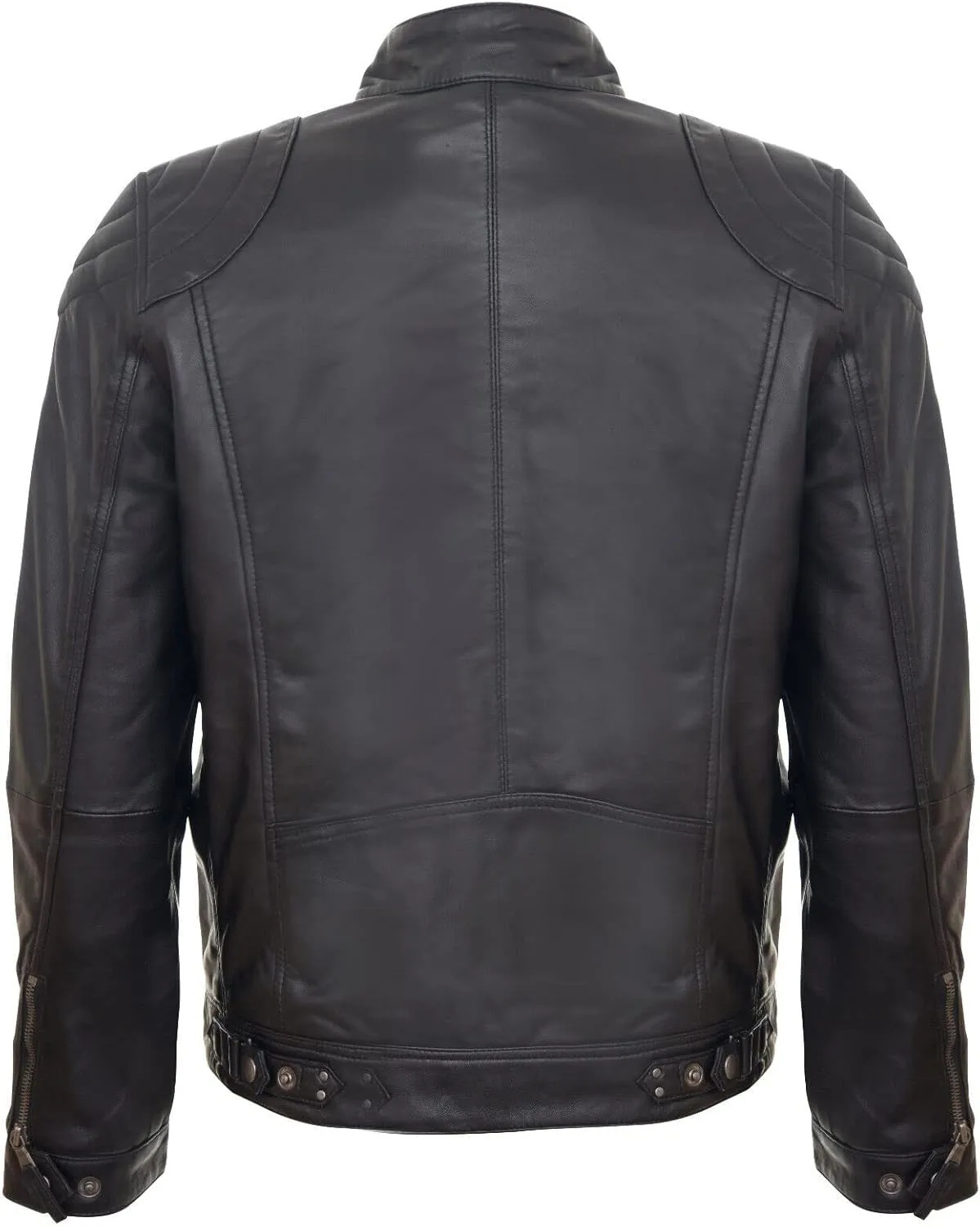 Men's 100% Real Leather Moto Racing Biker Fashion Motorcycle Zipped Jacket