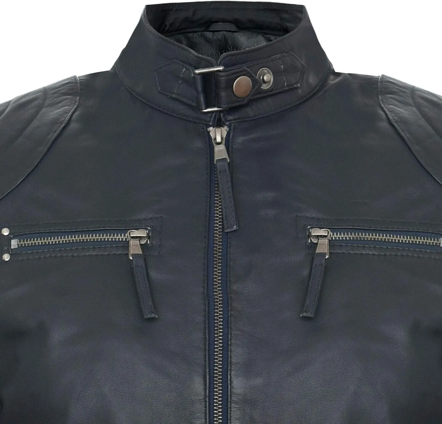 Men's 100% Real Leather Moto Racing Biker Fashion Motorcycle Zipped Jacket