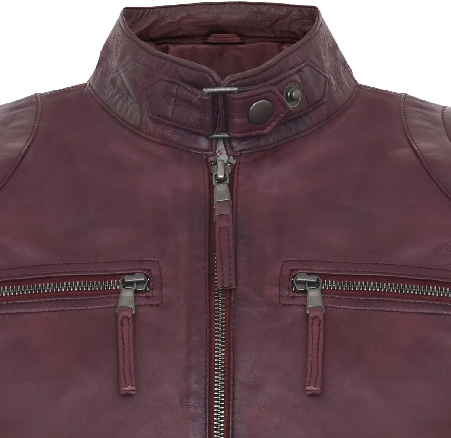 Men's 100% Real Leather Moto Racing Biker Fashion Motorcycle Zipped Jacket