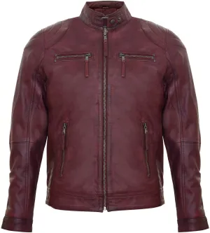 Men's 100% Real Leather Moto Racing Biker Fashion Motorcycle Zipped Jacket