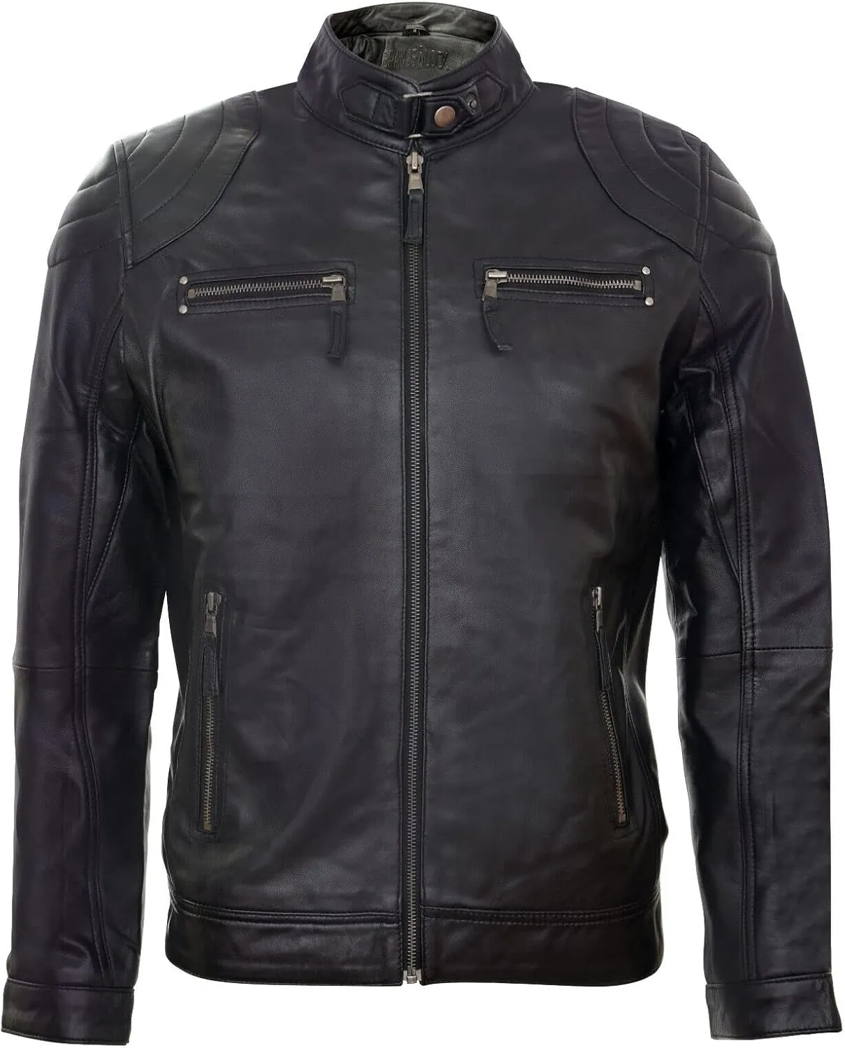 Men's 100% Real Leather Moto Racing Biker Fashion Motorcycle Zipped Jacket