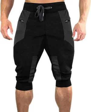 Men's 3/4 Joggers Capri Pants with Zipper Pockets Cotton Casual Below Knee Short Pants Training Running Workout Gym Shorts