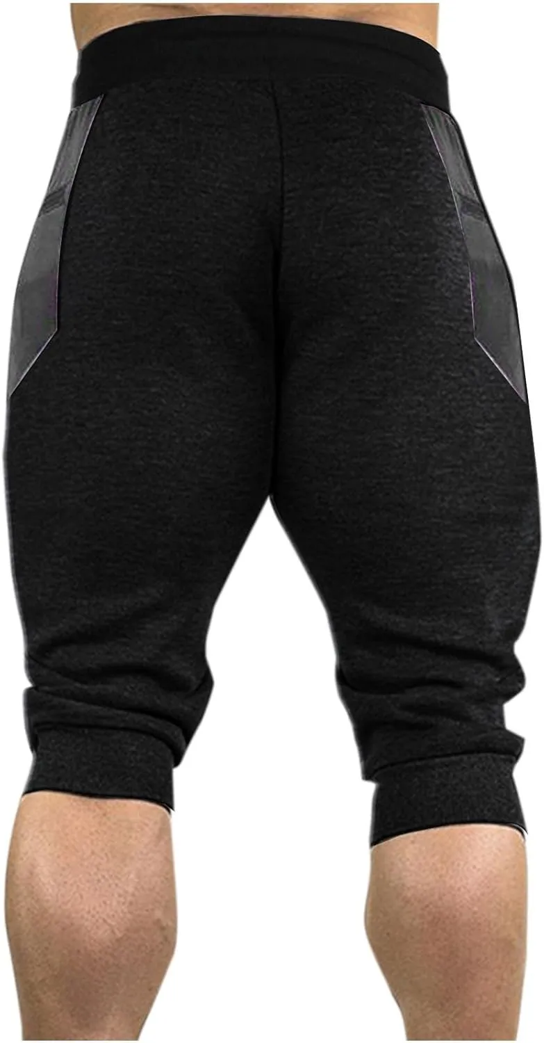 Men's 3/4 Joggers Capri Pants with Zipper Pockets Cotton Casual Below Knee Short Pants Training Running Workout Gym Shorts