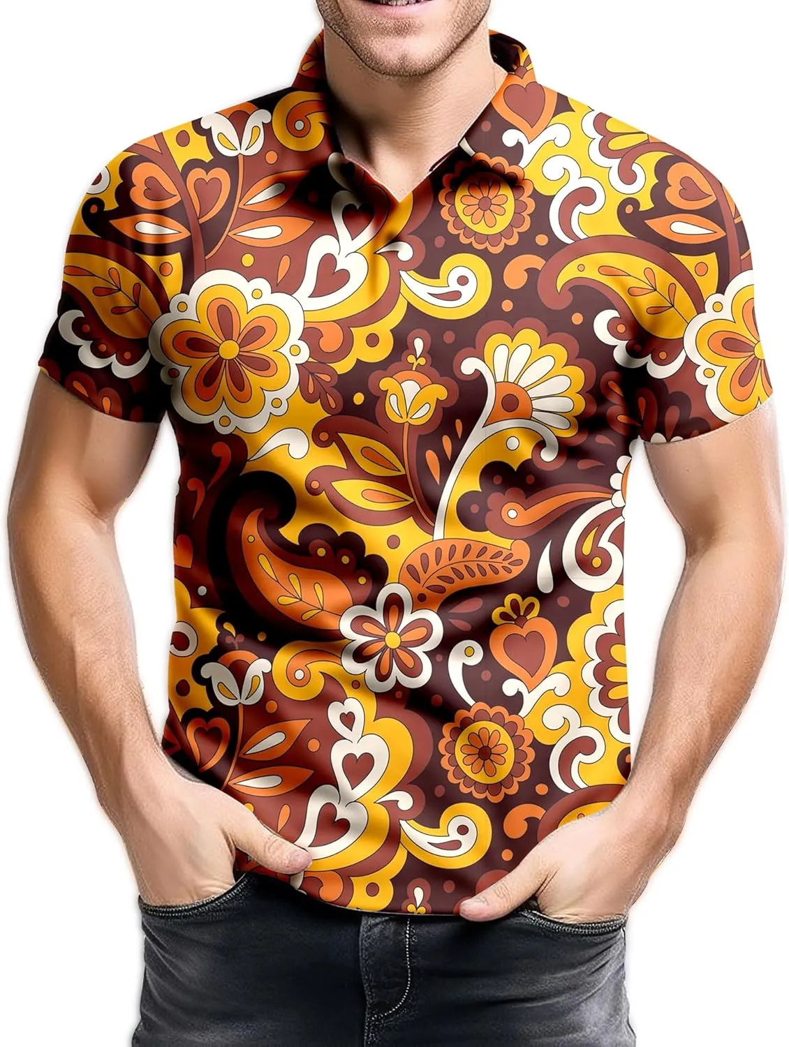 Mens 70s Golf Shirts for Men,Funny Golf Shirts for Men Short Sleeve,Mens 70s Shirt 70s Outfits for Men