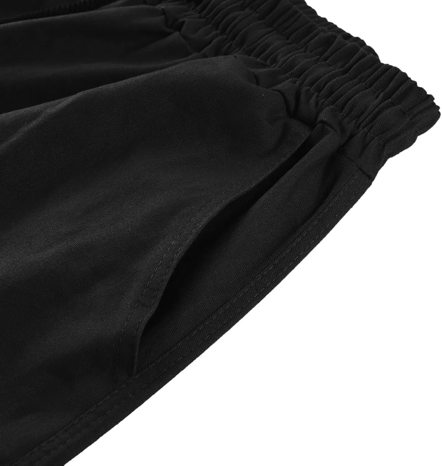 Mens Baggy Cargo Pants Elastic Waist Solid Color Straight Leg Casual Trousers Outdoor Hiking Pants with Flat Pockets