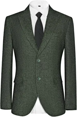 Mens Blazer Formal Vintage Herringbone Tweed Suit Jacket Men Wool Blend 2 Button Peak Lapel Sport Coats for Men Wedding Prom