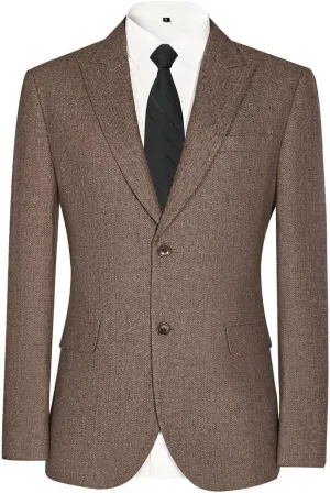 Mens Blazer Formal Vintage Herringbone Tweed Suit Jacket Men Wool Blend 2 Button Peak Lapel Sport Coats for Men Wedding Prom
