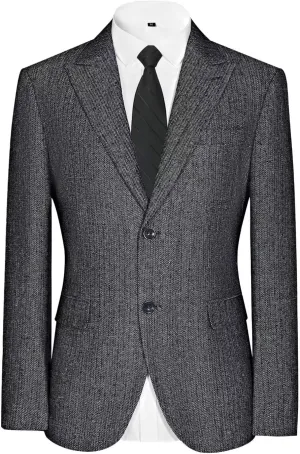 Mens Blazer Formal Vintage Herringbone Tweed Suit Jacket Men Wool Blend 2 Button Peak Lapel Sport Coats for Men Wedding Prom