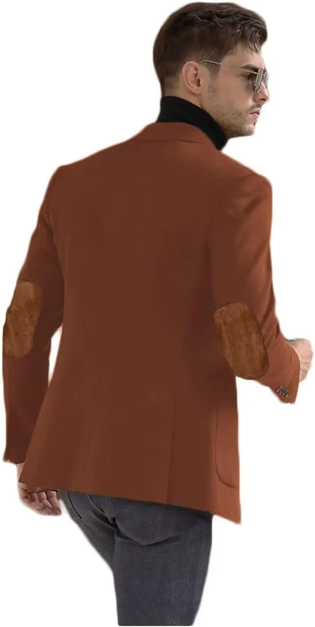 Men's Blazer Sport Coats with Elbow Patch Single Breasted Formal Jacket Notched Lapel Casual Coat
