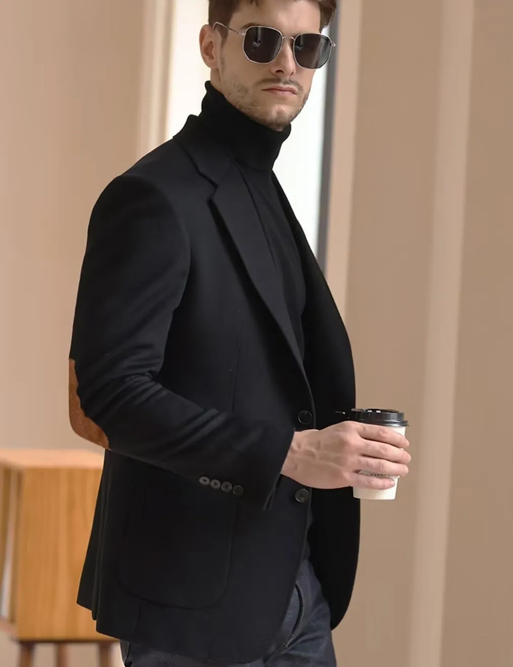 Men's Blazer Sport Coats with Elbow Patch Single Breasted Formal Jacket Notched Lapel Casual Coat