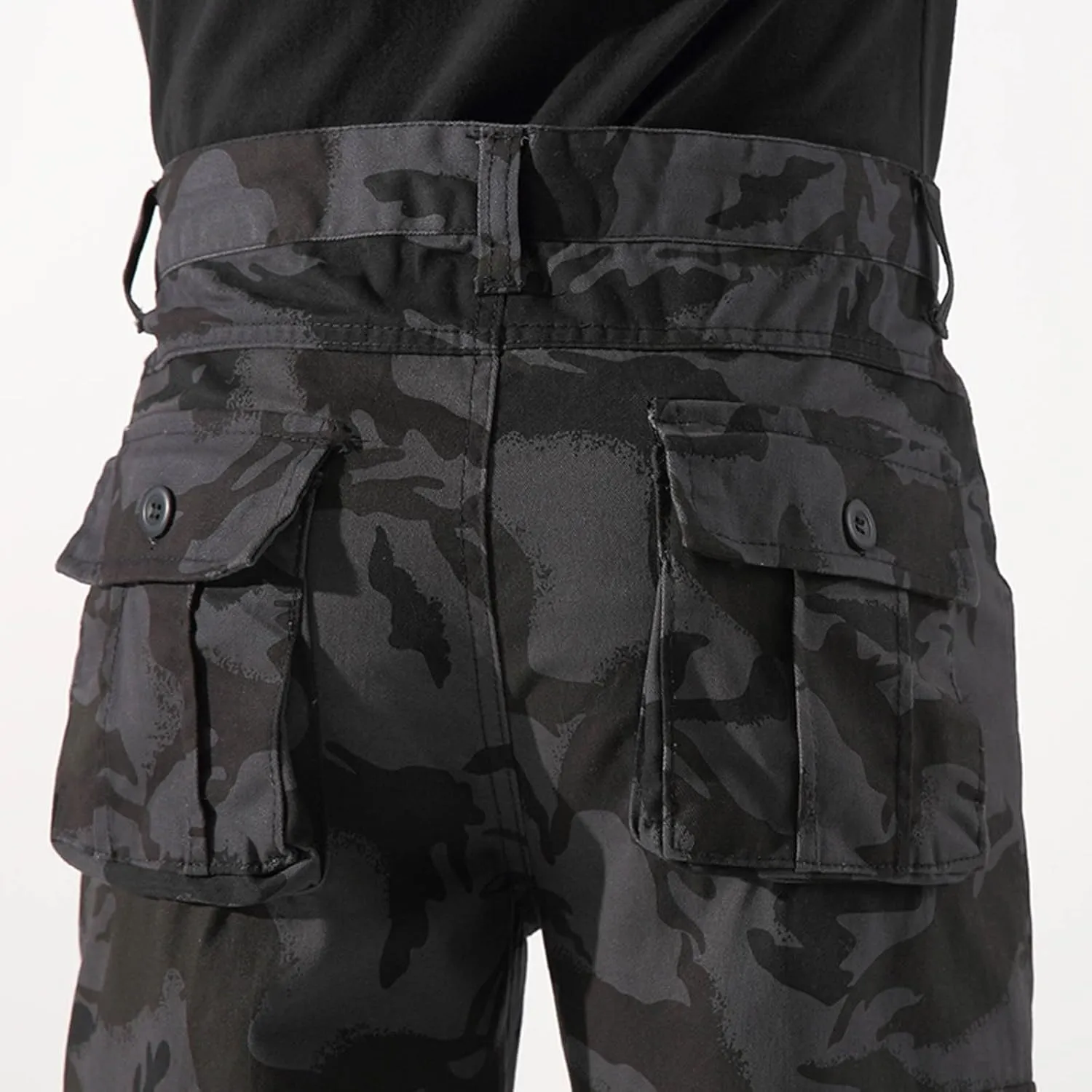 Mens Camo Cargo Pants Multi Button Pockets Flat Front Workout Hiking Pants Stretch Ripstop Outdoor Travel Trousers
