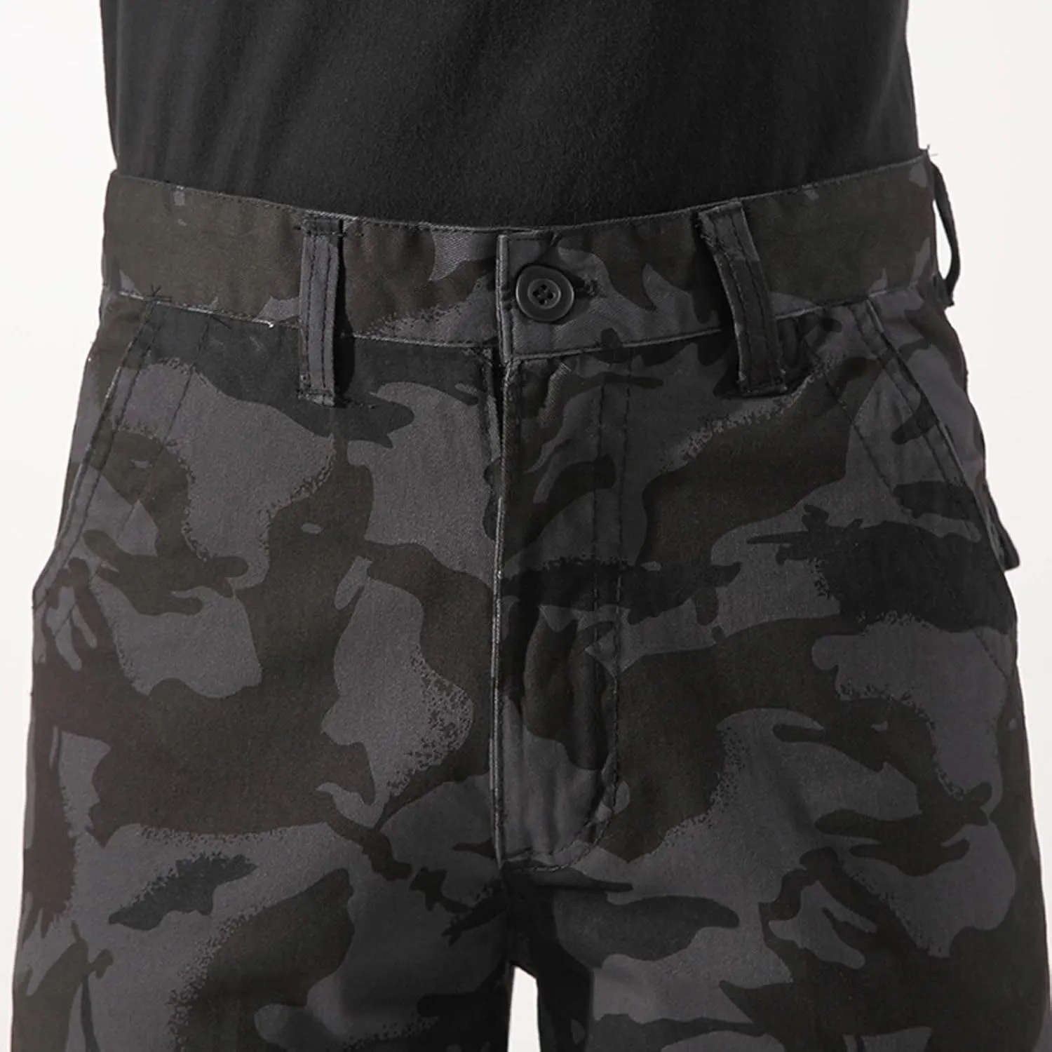 Mens Camo Cargo Pants Multi Button Pockets Flat Front Workout Hiking Pants Stretch Ripstop Outdoor Travel Trousers