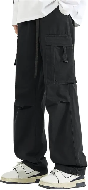 Men's Cargo Pants 2025 Fashion Hip Hop Baggy Pant with Multi Pockets Casual Solid Color Plus Size Loose Fit Trousers