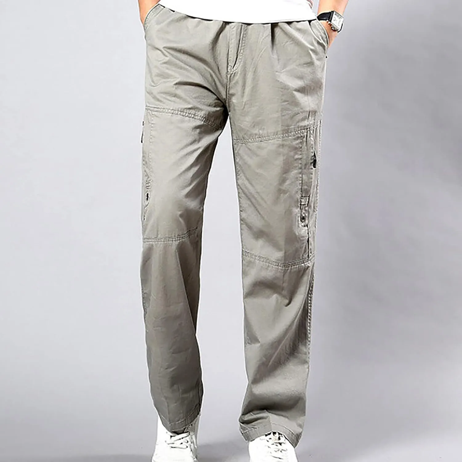 Mens Cargo Pants Elastic Waist Stretch Pants Big and Tall Workout Pants Loose Fit Hiking Pants Casual Pants