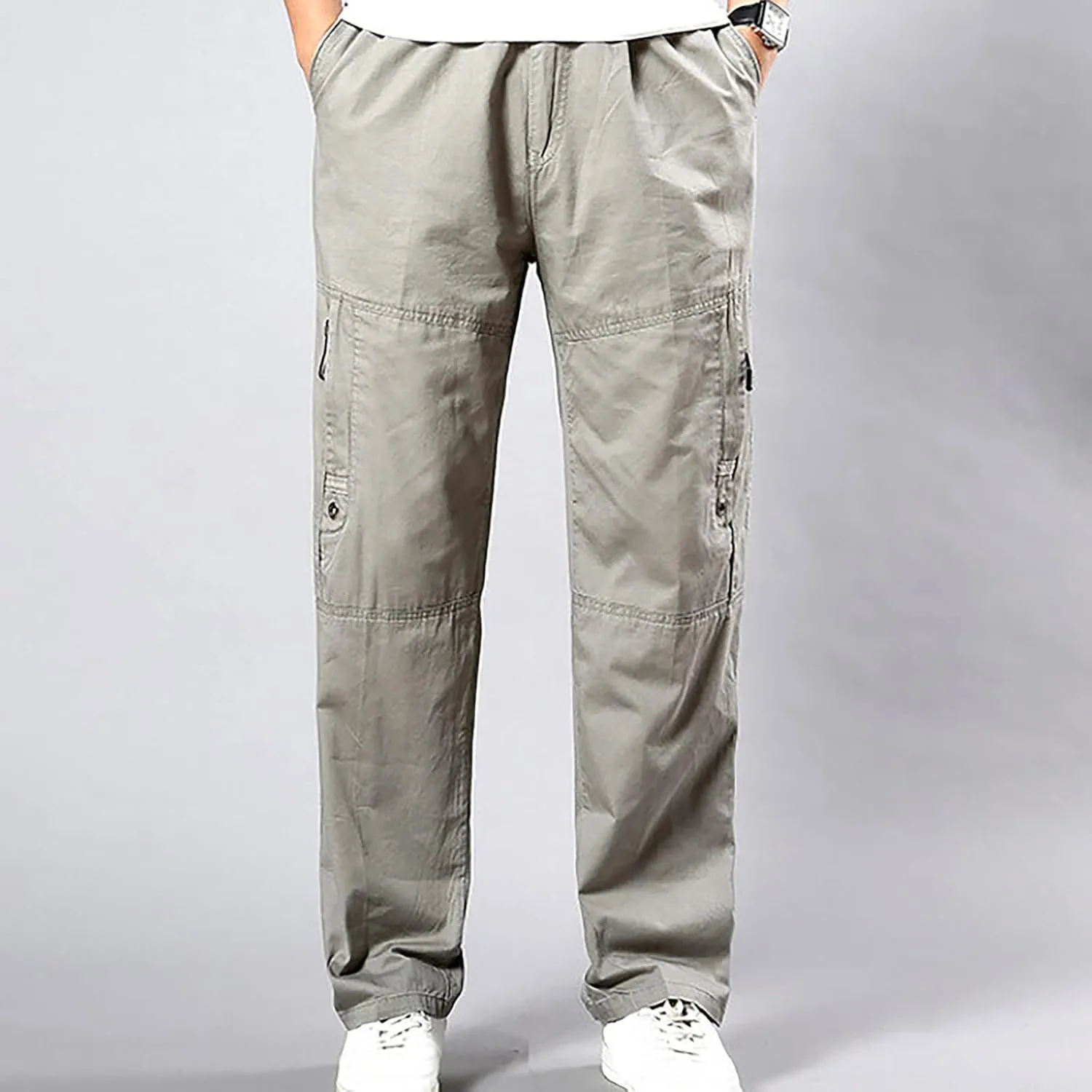 Mens Cargo Pants Elastic Waist Stretch Pants Big and Tall Workout Pants Loose Fit Hiking Pants Casual Pants
