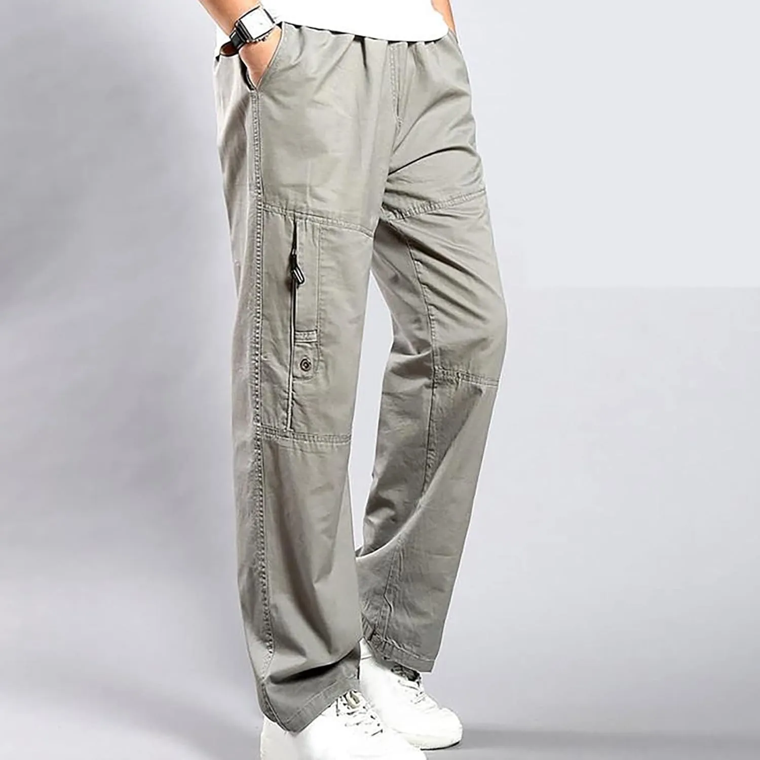 Mens Cargo Pants Elastic Waist Stretch Pants Big and Tall Workout Pants Loose Fit Hiking Pants Casual Pants