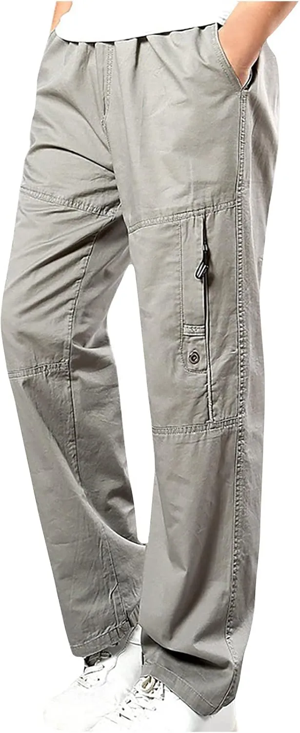Mens Cargo Pants Elastic Waist Stretch Pants Big and Tall Workout Pants Loose Fit Hiking Pants Casual Pants