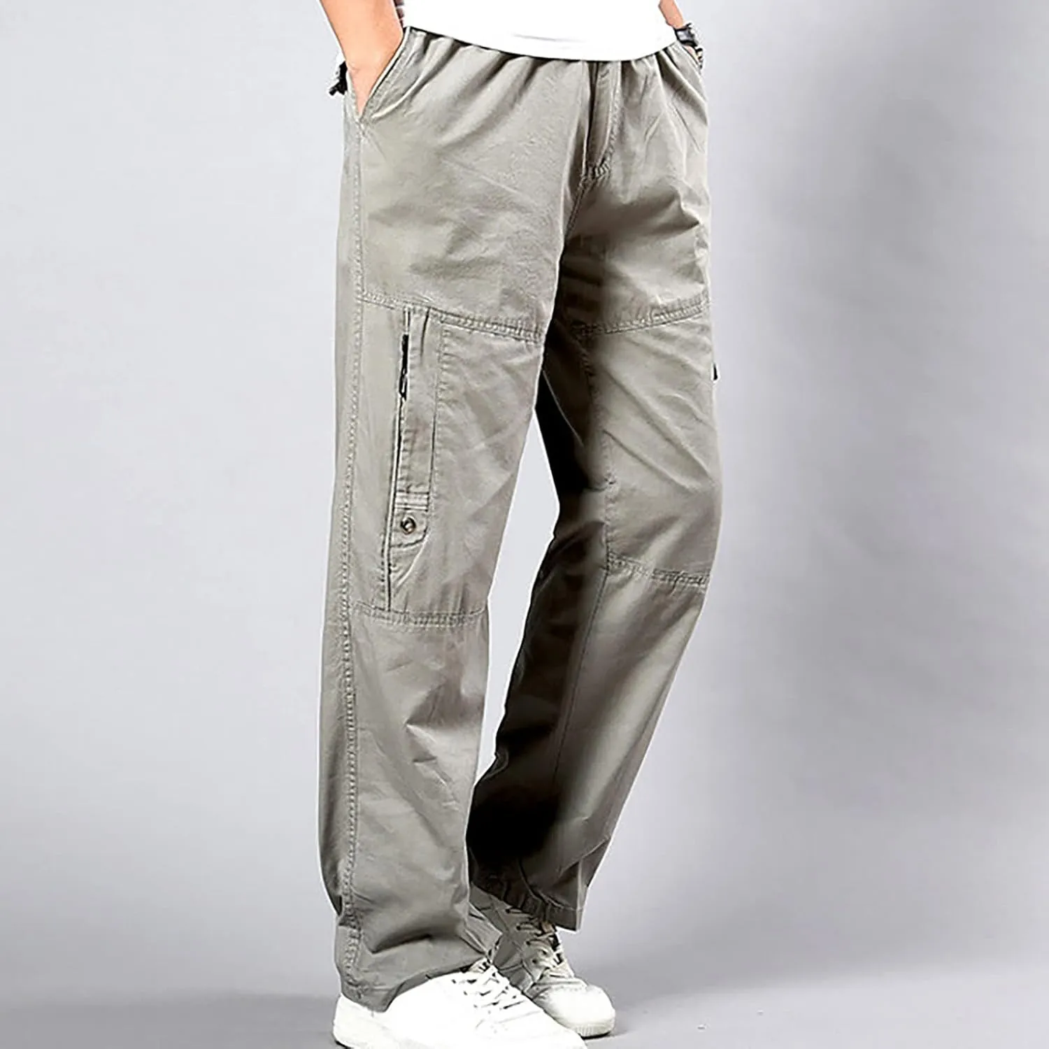 Mens Cargo Pants Elastic Waist Stretch Pants Big and Tall Workout Pants Loose Fit Hiking Pants Casual Pants