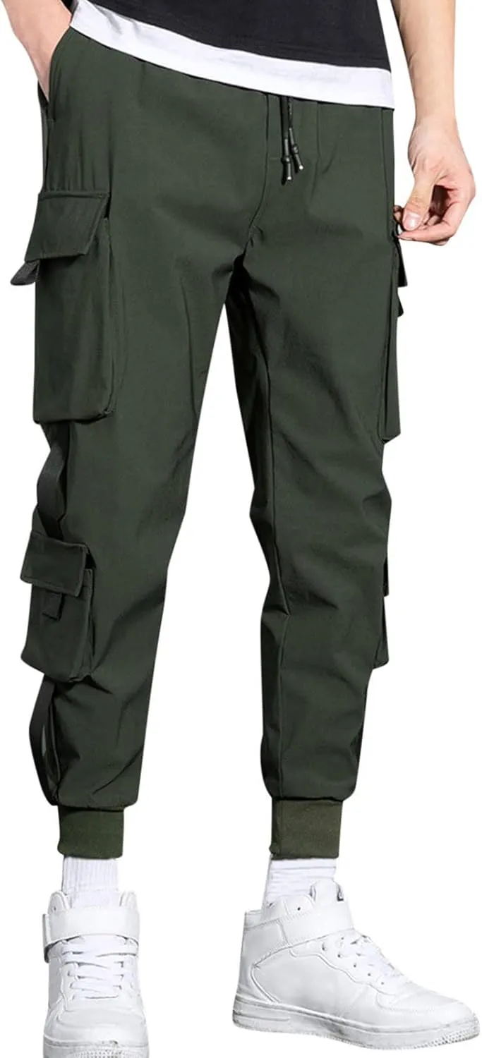 Men's Cargo Pants Elastic Waistband Chino Slim Skinny Gym Joggers Men's Cargo Pants Cotton Work Trousers Men Trousers
