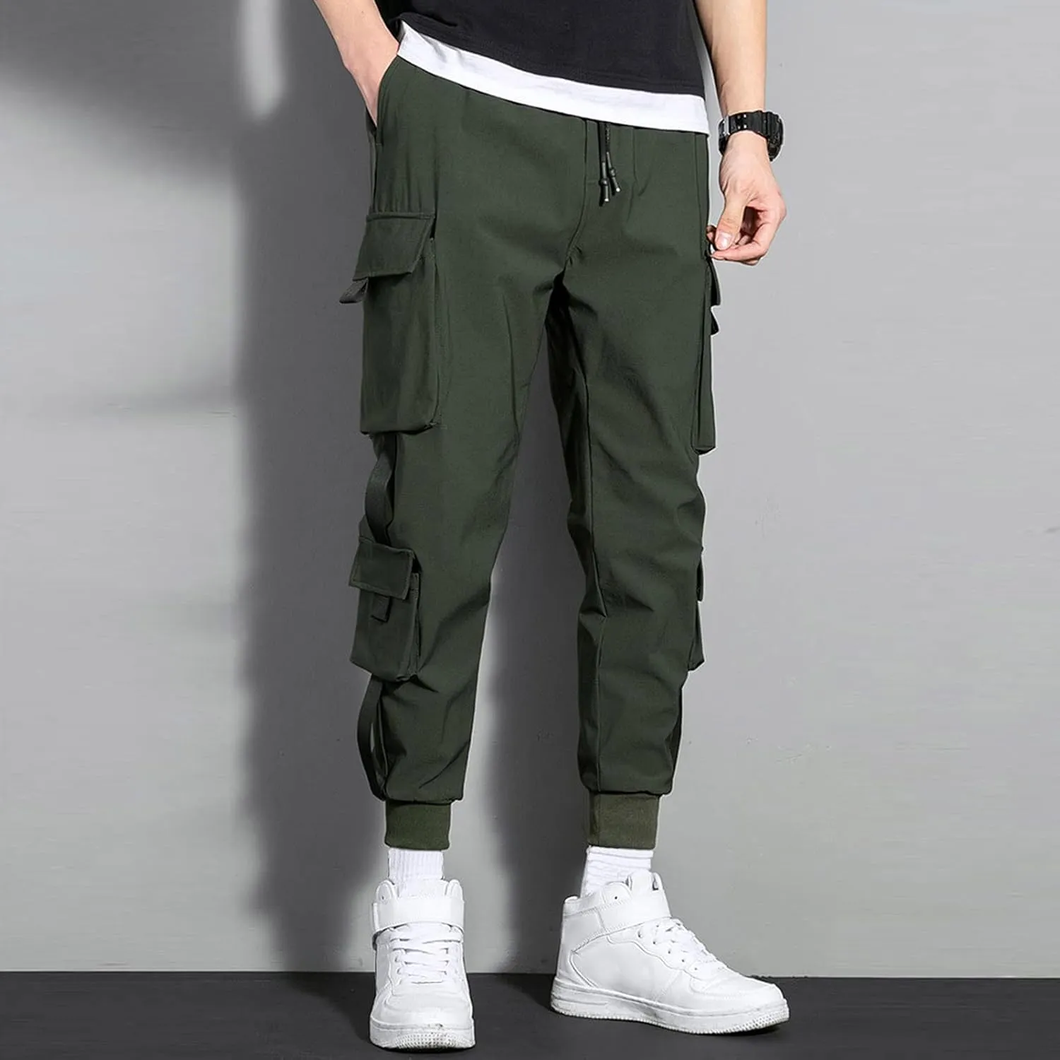 Men's Cargo Pants Elastic Waistband Chino Slim Skinny Gym Joggers Men's Cargo Pants Cotton Work Trousers Men Trousers