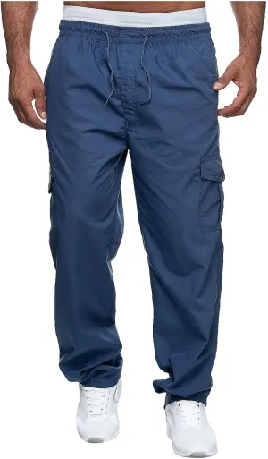 Mens Cargo Pants Relaxed Fit Stretch WaistMultiple Pockets PantsElastic Waist Cargo Sweatpants Fashion Trousers