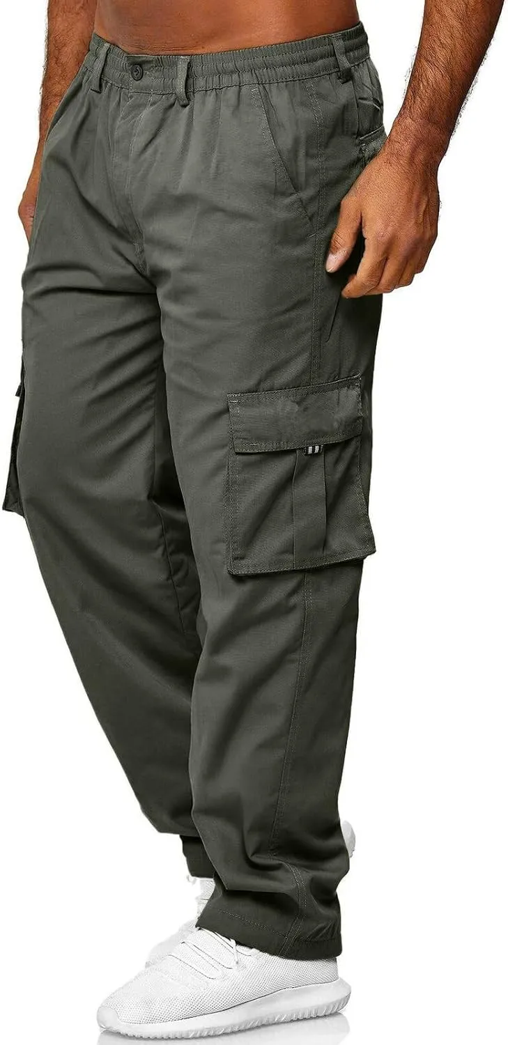 Men's Cargo Pants with Pockets Cotton Hiking Sweatpants Casual Athletic Jogger Relaxed Fit Sports Outdoor Trousers