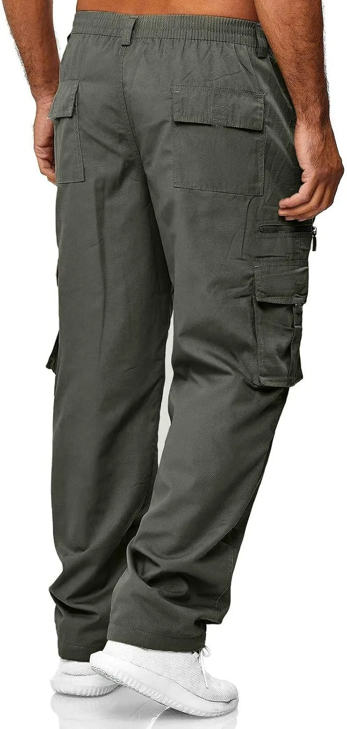 Men's Cargo Pants with Pockets Cotton Hiking Sweatpants Casual Athletic Jogger Relaxed Fit Sports Outdoor Trousers