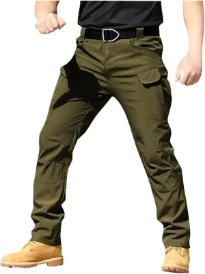 Men's Casual Cargo Pants Straight Leg Stretch Trousers Hiking Tactical Wild Loose-fit Outdoor Pants with Flap Pockets
